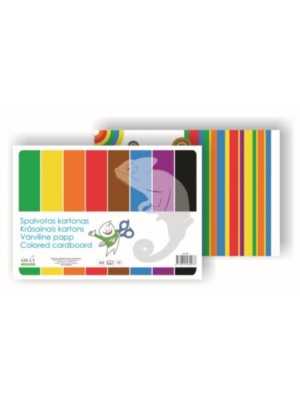 Kartonas SMLT, A4, 190 g, spalvotas, 8 lapai , vienpusis Kartonas SMLT, A4, 190 g, spalvotas, 8 lapai , vienpusis
