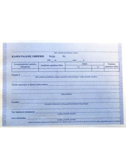 Kasos pajamų orderis, A5 (2x50) 0720-008 Kasos pajamų orderis, A5 (2x50) 0720-008