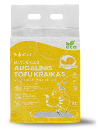 Kraikas katėms TOFU augalinis, apelsinų kvapo 6L / 2,5Kg. Kraikas katėms TOFU augalinis, apelsinų kvapo 6L / 2,5Kg.