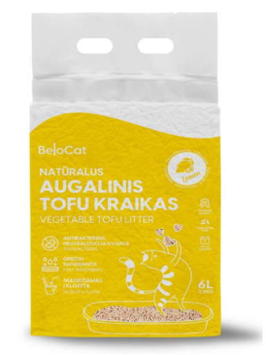 Kraikas katėms TOFU augalinis, citrinos kvapo 6L / 2,5Kg. Kraikas katėms TOFU augalinis, citrinos kvapo 6L / 2,5Kg.