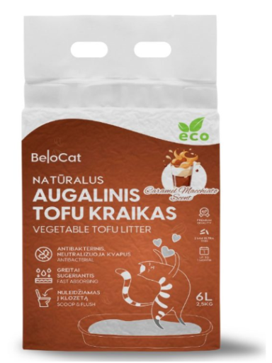 Kraikas katėms TOFU augalinis, Karamel Machiato kvapo 6L / 2,5Kg. Kraikas katėms TOFU augalinis, Karamel Machiato kvapo 6L / 2,5Kg.