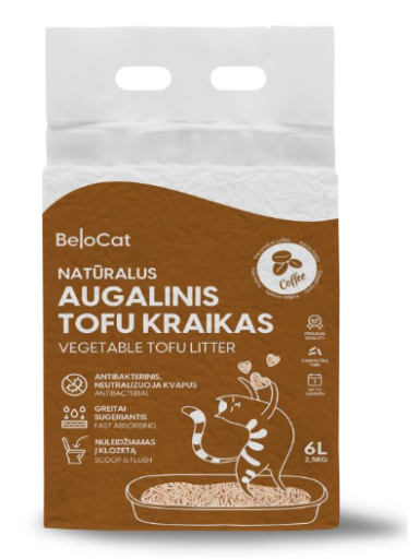 Kraikas katėms TOFU augalinis, kavos kvapo 6L / 2,5Kg. Kraikas katėms TOFU augalinis, kavos kvapo 6L / 2,5Kg.