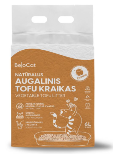 Kraikas katėms TOFU augalinis, kokosų kvapo 6L / 2,5Kg. Kraikas katėms TOFU augalinis, kokosų kvapo 6L / 2,5Kg.