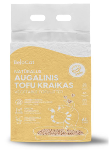 Kraikas katėms TOFU augalinis, melionų kvapo 6L / 2,5Kg. Kraikas katėms TOFU augalinis, melionų kvapo 6L / 2,5Kg.