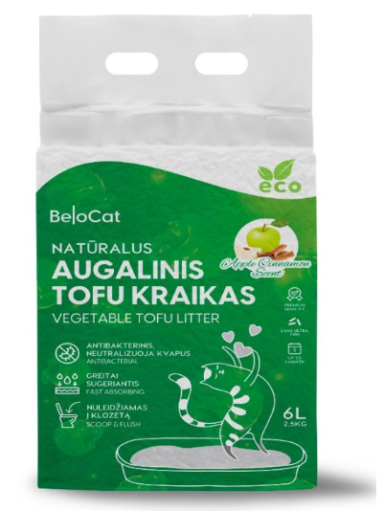 Kraikas katėms TOFU augalinis, obuolių su cinamonu kvapo 6L / 2,5Kg. Kraikas katėms TOFU augalinis, obuolių su cinamonu kvapo 6L / 2,5Kg.