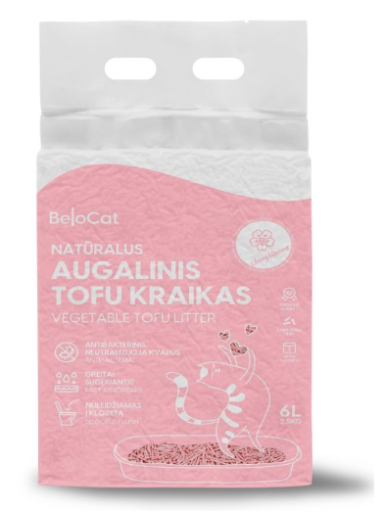 Kraikas katėms TOFU augalinis, vyšnių žiedų kvapo 6L / 2,5Kg. Kraikas katėms TOFU augalinis, vyšnių žiedų kvapo 6L / 2,5Kg.