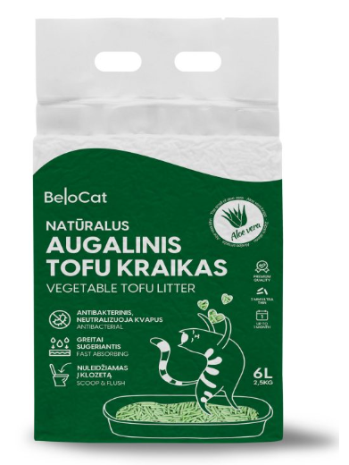 Kraikas katėms TOFU augalinis, alijošiaus kvapo 6L / 2,5Kg. Kraikas katėms TOFU augalinis, alijošiaus kvapo 6L / 2,5Kg.