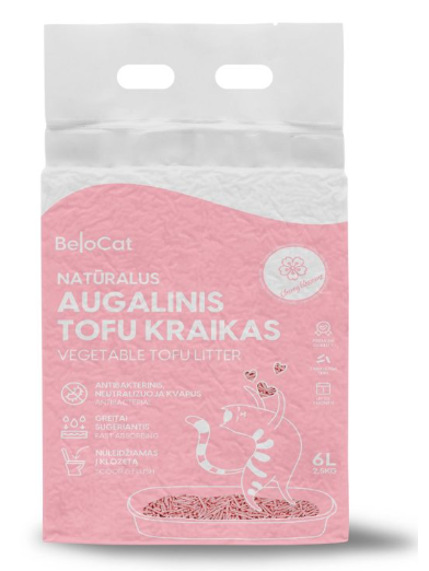 Kraikas katėms TOFU augalinis, vyšnių žiedų kvapo 6L / 2,5Kg. Kraikas katėms TOFU augalinis, vyšnių žiedų kvapo 6L / 2,5Kg.