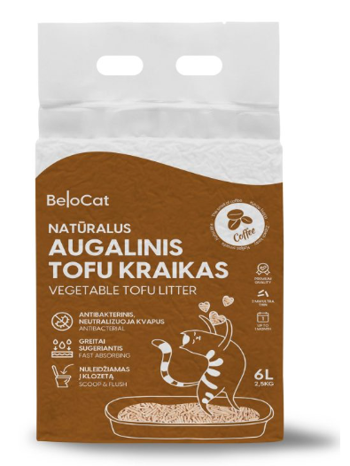 Kraikas katėms TOFU augalinis, kavos kvapo 6L / 2,5Kg.