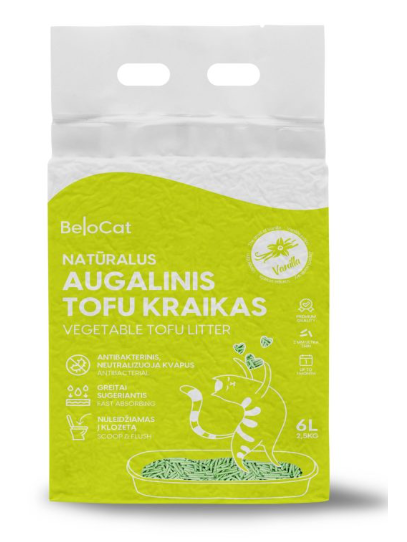 Kraikas katėms TOFU augalinis, vanilės kvapo 6L / 2,5Kg. Kraikas katėms TOFU augalinis, vanilės kvapo 6L / 2,5Kg.