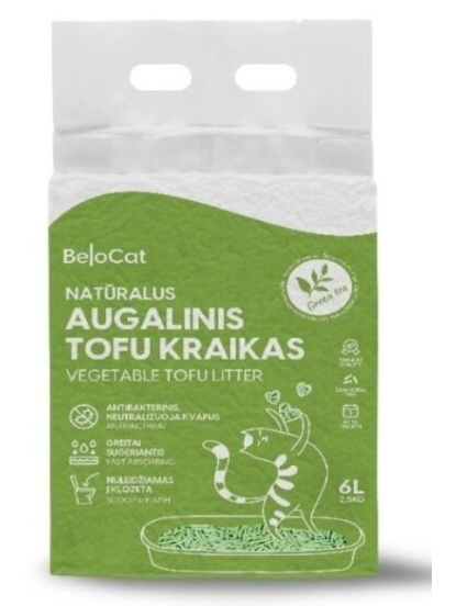 Kraikas katėms TOFU augalinis, žaliosios arbatos kvapo 6L / 2,5Kg. Kraikas katėms TOFU augalinis, žaliosios arbatos kvapo 6L / 2,5Kg.