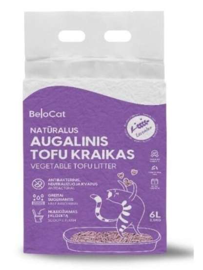 Kraikas katėms TOFU augalinis, levandų kvapo 6L / 2,5Kg. Kraikas katėms TOFU augalinis, levandų kvapo 6L / 2,5Kg.