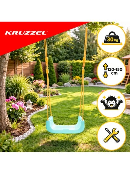 Kruzzel 3 viename kreminės ir turkio spalvos vaikiškos sūpynės 12