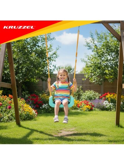 Kruzzel 3 viename kreminės ir turkio spalvos vaikiškos sūpynės 15