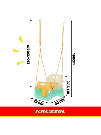 Kruzzel 3 viename kreminės ir turkio spalvos vaikiškos sūpynės 3