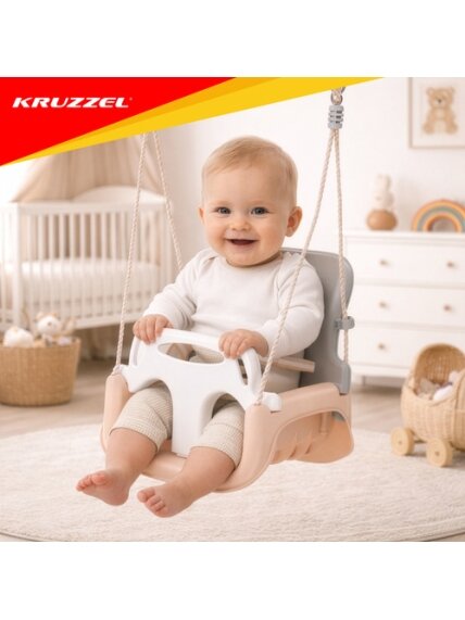 Kruzzel 3 viename pilkai smėlio spalvos vaikiškos sūpynės 6