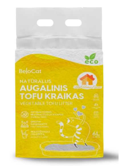 Kraikas katėms TOFU augalinis, New home kvapo 6L / 2,5Kg. Kraikas katėms TOFU augalinis, New home kvapo 6L / 2,5Kg.