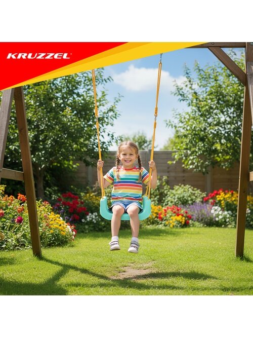 Kruzzel 3 viename kreminės ir turkio spalvos vaikiškos sūpynės 15