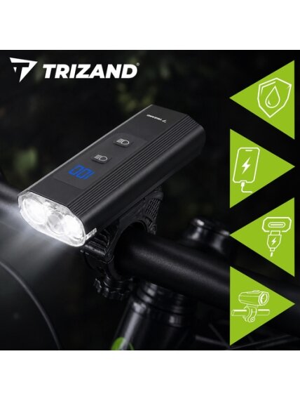 LED 1300 lm dviračio žibintas + Trizand galinis žibintas 11
