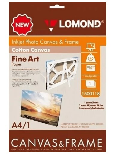 Lininė drobė su porėmiu Lomond Frame + Fine Art Canvas Ultra Bright 340g/m2 A4, 1 Lapas (komplektas)