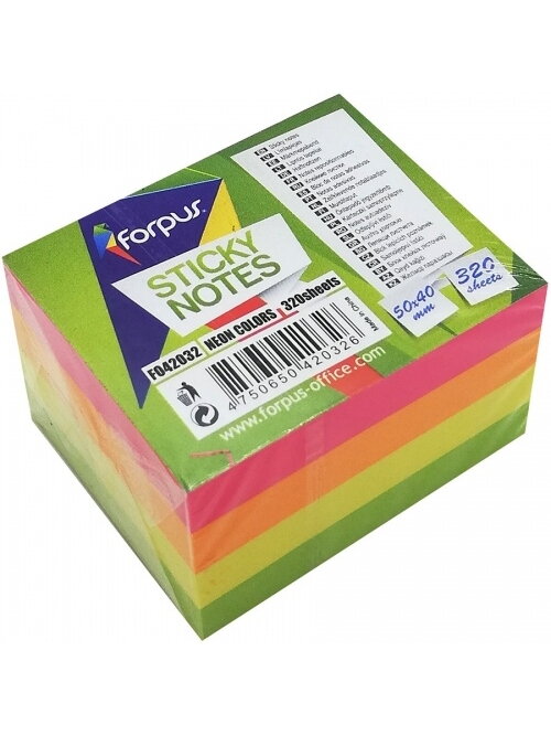 Lipnūs lapeliai Forpus, Neon, 50x40mm, spalvoti, kubas (1x320) Lipnūs lapeliai Forpus, Neon, 50x40mm, spalvoti, kubas (1x320)