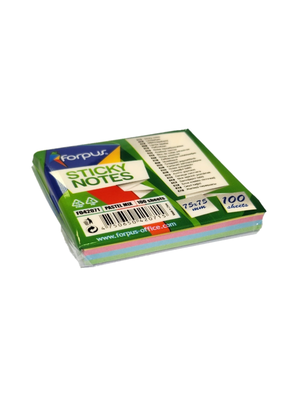 Lipnūs lapeliai Forpus, 75x75mm, 4-ių pastelinių spalvų miksas (1x100) Lipnūs lapeliai Forpus, 75x75mm, 4-ių pastelinių spalvų miksas (1x100)