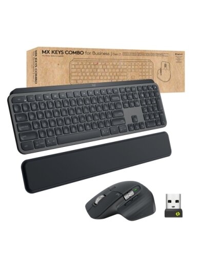 Logitech MX Keys Combo for Business Gen 2 Belaidė klaviatūra + pelė +Atrama riešui, US Int, Graphite
