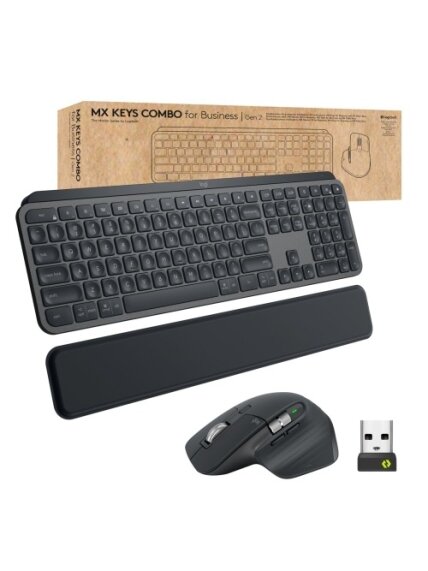 Logitech MX Keys Combo for Business Gen 2 Belaidė klaviatūra + pelė +Atrama riešui, US Int, Graphite Logitech MX Keys Combo for Business Gen 2 Belaidė klaviatūra + pelė +Atrama riešui, US Int, Graphite