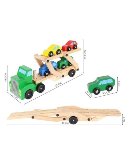 Medinis sunkvežimis - vilkikas + lengvųjų automobilių komplektas 22698 3 Medinis sunkvežimis - vilkikas + lengvųjų automobilių komplektas 22698 3