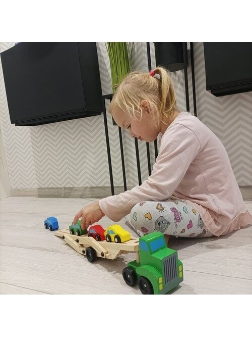 Medinis sunkvežimis - vilkikas + lengvųjų automobilių komplektas 22698 12 Medinis sunkvežimis - vilkikas + lengvųjų automobilių komplektas 22698 12