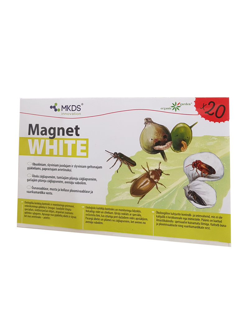 Obuolinių ir slyvinių pjūklelių, paprastųjų avietinukų gaudyklės MINI Magnet white (20X12 cm), 20 vnt