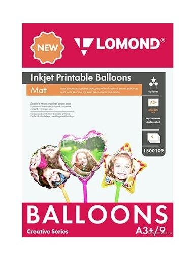 Oro balionai Lomond Inkjet Printable Baloons rašaliniams sp. A3+, 9 lapų (Ball/Heart/Star) dvipusis