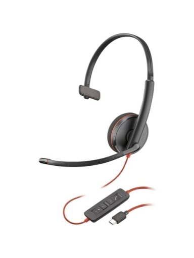 Poly Blackwire 3210 Mono Laidinės ausinės, USB-C, USB-C/A Adapter (Bulk), Juoda