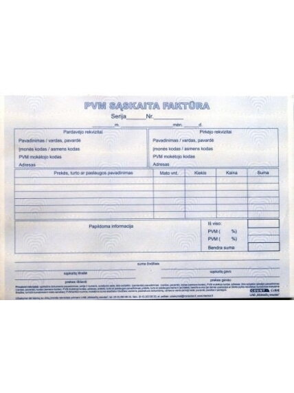 PVM sąskaita faktūra 1+1 SC, A5, 2 × 50 l. PVM sąskaita faktūra 1+1 SC, A5, 2 × 50 l.