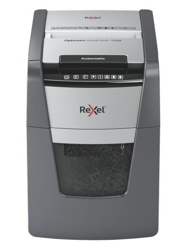 Rexel Optimum AutoFeed+ 100M Dokumentų naikiklis Micro-cut shredding 2x15mm 55dB P-5 34L, Grey/Black