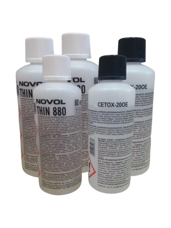 RINKINYS PS purškiamam glaistui: 3 vnt. skiediklis P-S THIN880, 80 ml + 2 vnt. kietiklis CETOX, 90 ml RINKINYS PS purškiamam glaistui: 3 vnt. skiediklis P-S THIN880, 80 ml + 2 vnt. kietiklis CETOX, 90 ml