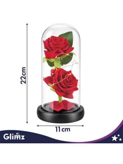 Rožė stiklo vazoje – šviečianti, 22 cm, „Glimz“ 3