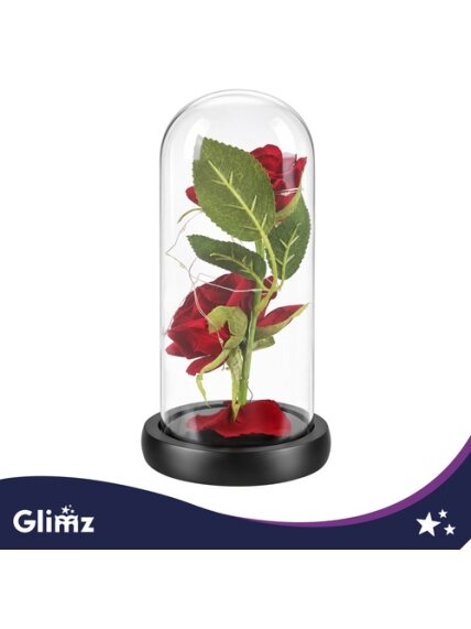 Rožė stiklo vazoje – šviečianti, 22 cm, „Glimz“ 8