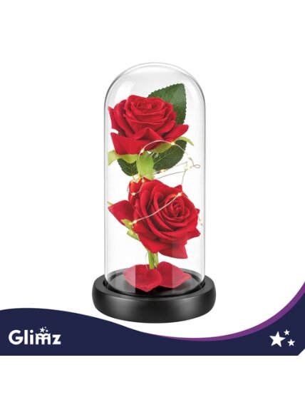 Rožė stiklo vazoje – šviečianti, 22 cm, „Glimz“ 9