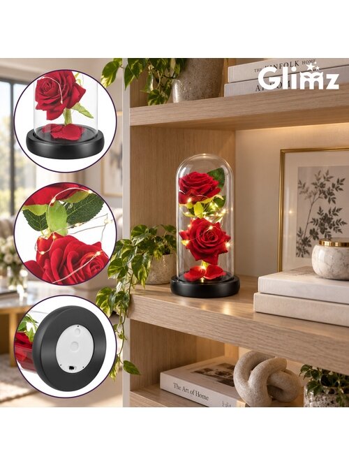 Rožė stiklo vazoje – šviečianti, 22 cm, „Glimz“ 4