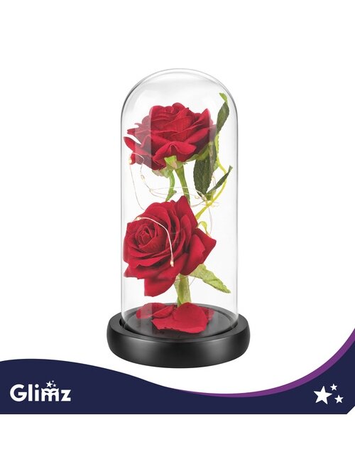 Rožė stiklo vazoje – šviečianti, 22 cm, „Glimz“ 7
