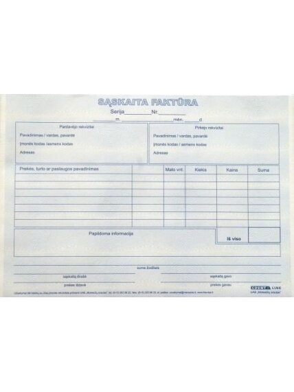 Sąskaita faktūra, A5, 2x50 0720-042 Sąskaita faktūra, A5, 2x50 0720-042
