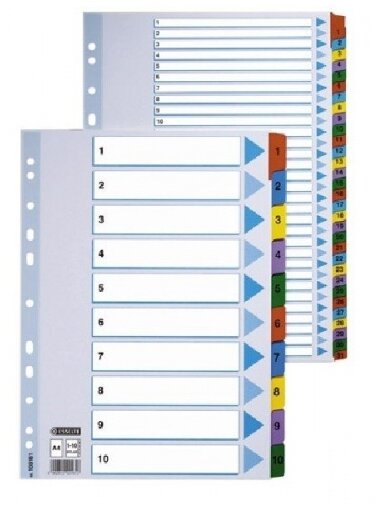 Skiriamieji lapai Esselte Mylar, A4, 1-12 skaičiai, spalvoti