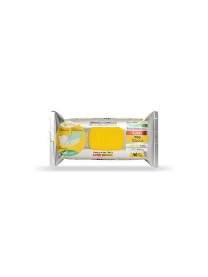 Drėgnos servetėlės Sleepy Easy Clean Acti-Foam riebalams šalinti, geltonas dangtelis (pakuotėje 30vnt).