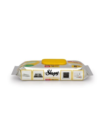 Drėgnos servetėlės Sleepy Easy Clean Acti-Foam riebalams šalinti, geltonas dangtelis (pakuotėje 30vnt). 1