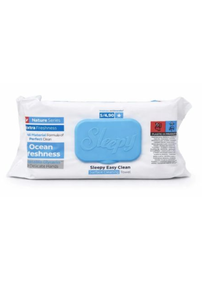 Drėgnos universalios valymo servetėlės Sleepy Easy Clean Ocean Freshness, 100 vnt Drėgnos universalios valymo servetėlės Sleepy Easy Clean Ocean Freshness, 100 vnt