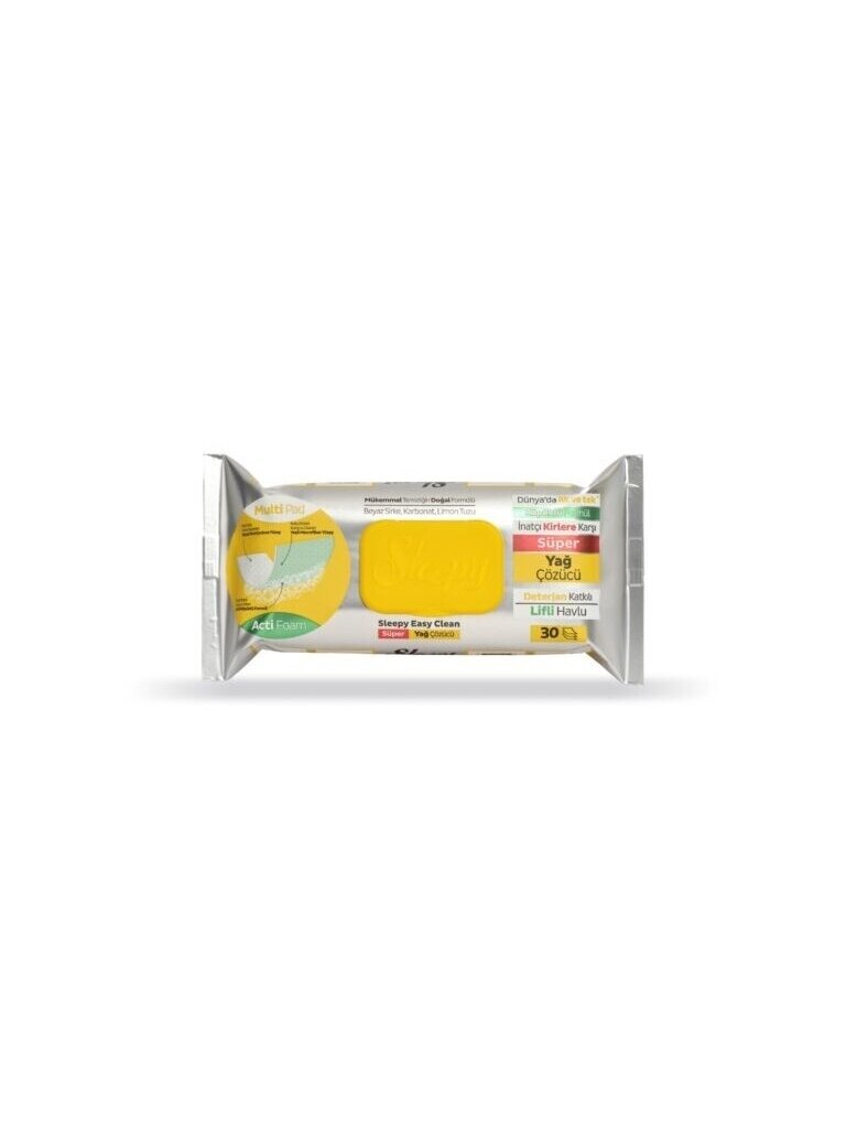 Drėgnos servetėlės Sleepy Easy Clean Acti-Foam riebalams šalinti, geltonas dangtelis (pakuotėje 30vnt). Drėgnos servetėlės Sleepy Easy Clean Acti-Foam riebalams šalinti, geltonas dangtelis (pakuotėje 30vnt).