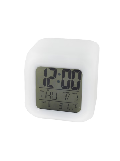 Spalvą keičiantis žadintuvas Iso Trade, LCD, 7,5x7,5 cm, baltas