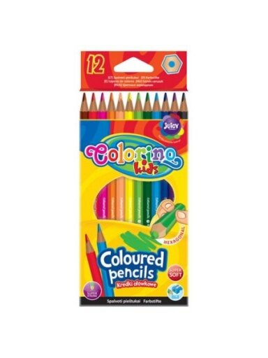 Spalvoti pieštukai Colorino Kids šešiakampiai, 12 spalvų