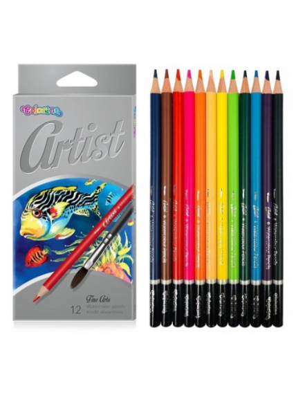 Spalvoti akvareliniai pieštukai Colorino Artist 12 spalvų ir teptukas Spalvoti akvareliniai pieštukai Colorino Artist 12 spalvų ir teptukas